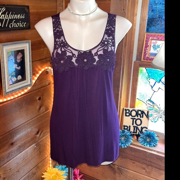 Gorgeous purple lacy bling tank top bling detail - Picture 7 of 7